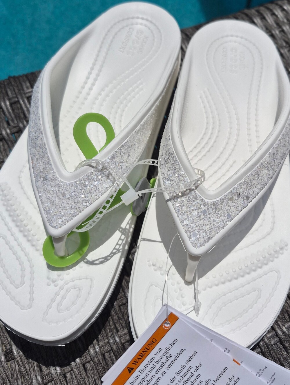 NWT's Crocs Women's Sloane Glitter Flip Flops in white, Women's Size 7 - Picture 2 of 6